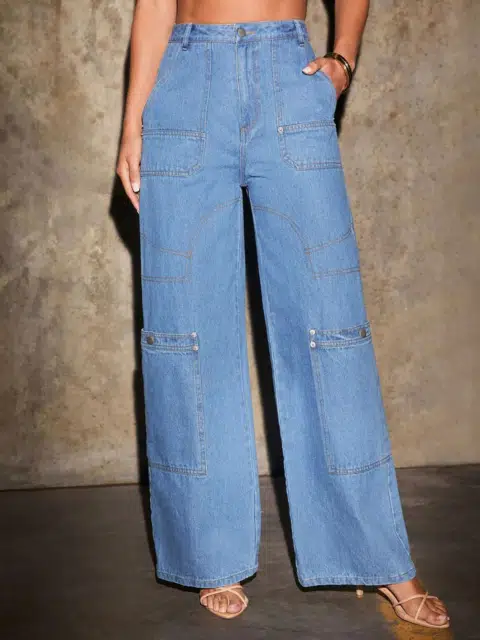 Blue wide-leg jeans, wholesale style A326